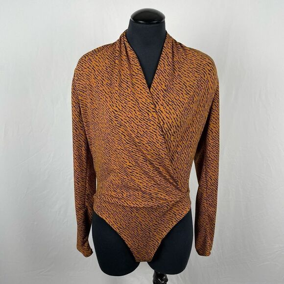 Banana Republic NWT Brown Zebra Desenli Kruvaze Bodysuit - Women’s M - Picture 2 of 8